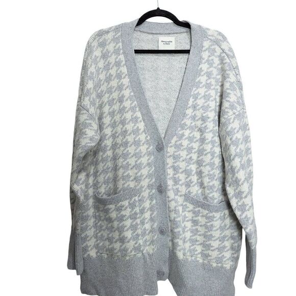 Abercrombie & Fitch houndstooth gray button up cardigan Large - Picture 3 of 6